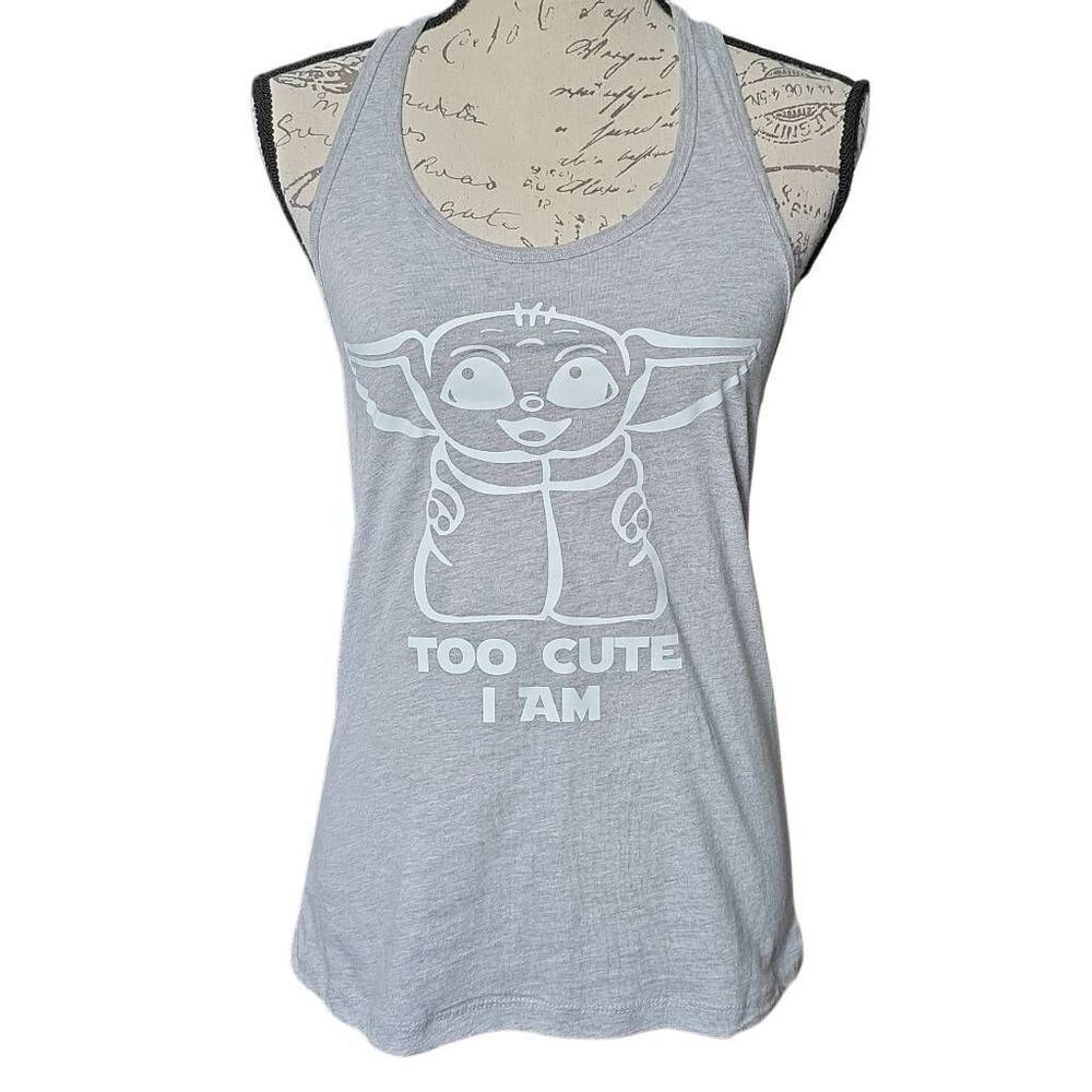 Bella Canvas Women's Size Small Gray White Grogu Too Cute I Am Tank